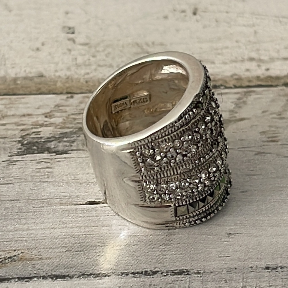 Sterling Silver Marcasite Crystal Multi Band Statement Ring - Picture 5 of 9